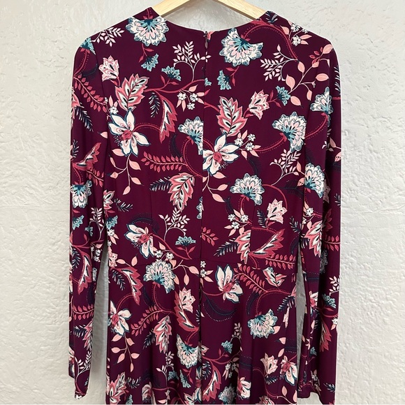 Eliza J Purple Floral Matte Jersey Long Sleeve Midi Dress - Picture 6 of 11